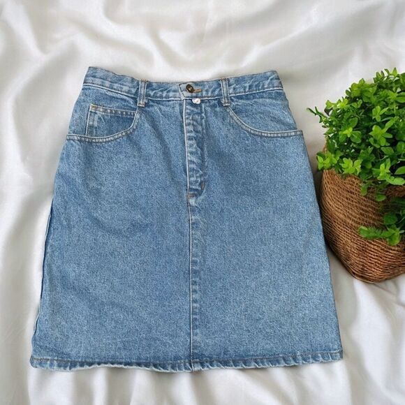 Vintage ESPRIT Sport Denim Mini Pencil Jean Skirt Size 26 - Made in USA 1980s - Picture 1 of 4